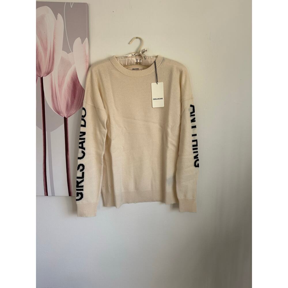 Zadig & Voltaire Gaby Girls Can Do Anythi Cashmere/wool Cream Sweater Small NWT